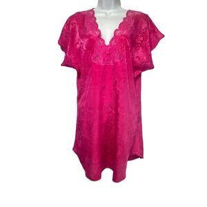 Vintage lucie ann ii pink short sleeve v neck sleep pullover shirt chemise Sz S
